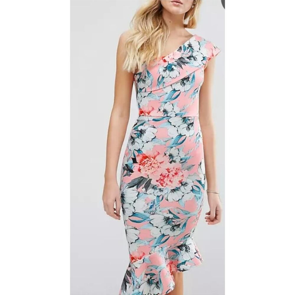 ASOS Floral Scuba One Shoulder Peplum Dress. Size 6. NWT